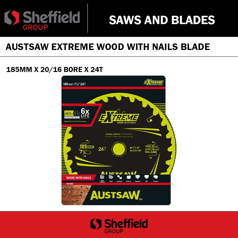 AUSTSAW EXTREME WOOD WITH NAILS BLADE - 185MM X 20/16 BORE X 24T