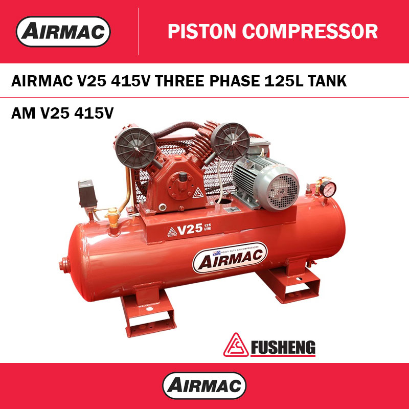 AIRMAC V25 - 415V 4.0HP COMPRESSOR 3PHASE - 125L TANK