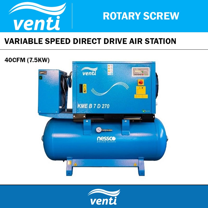 VENTI 40CFM (7.5KW) VARIABLE SPEED DIRECT DRIVE SCREW COMPRESSOR AIR STATION